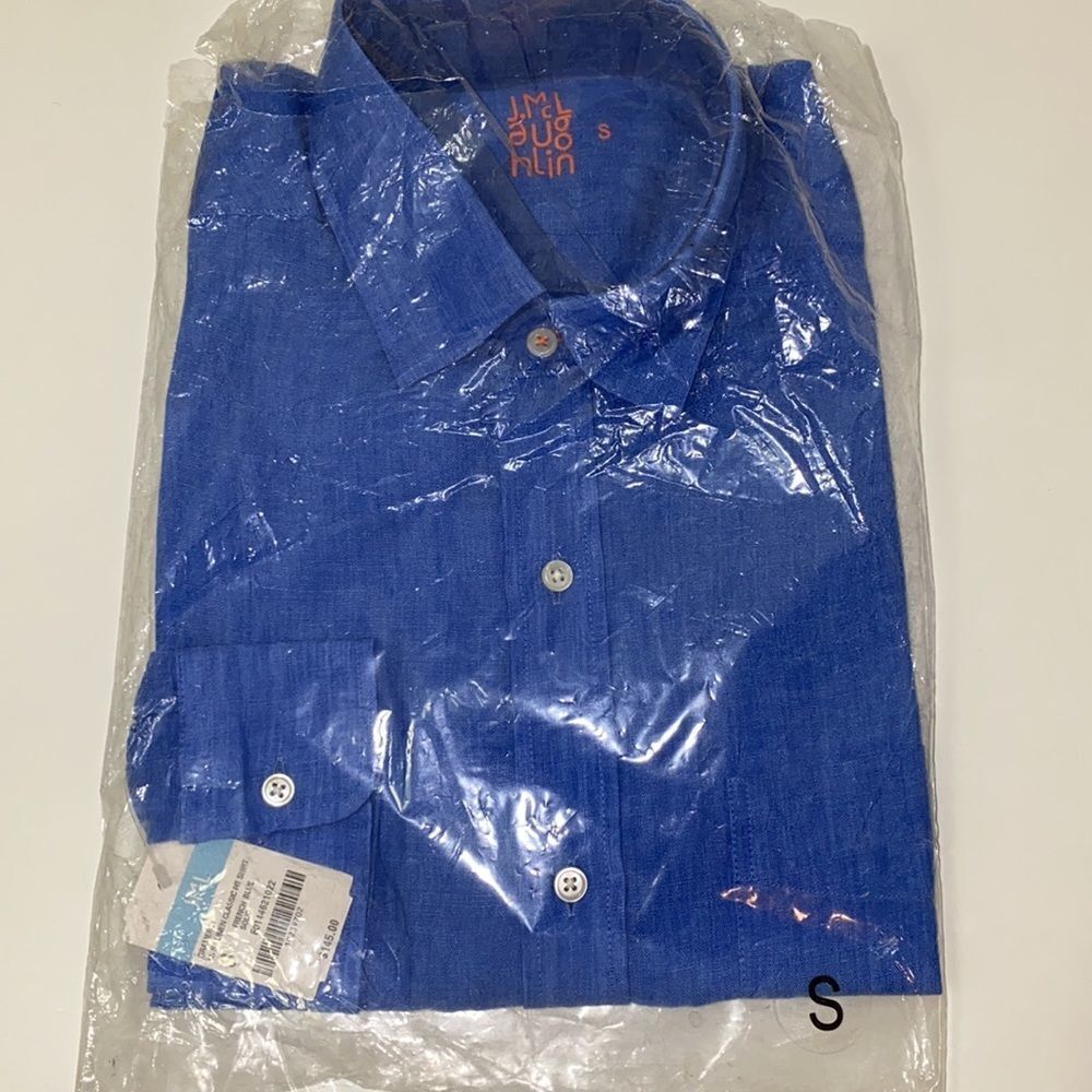 New  JMCL Linen Classic shirt blue men size small